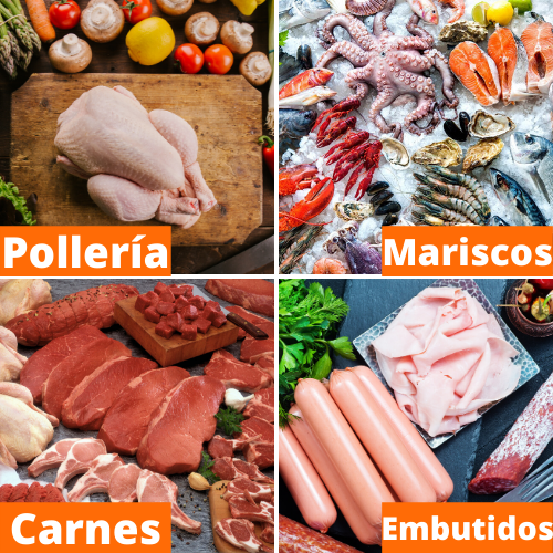 Pollo, Carnes, Mariscos y embutidos